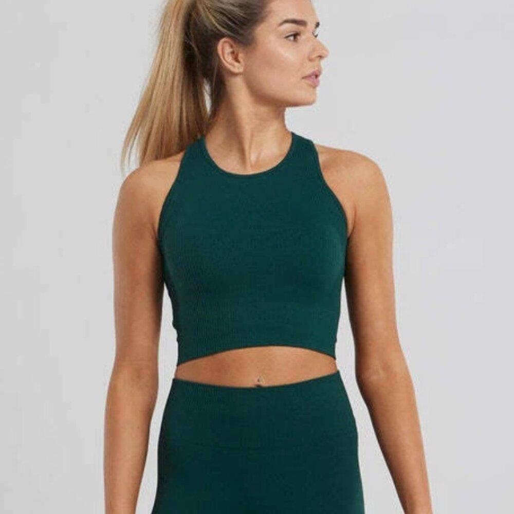 GYM+COFFEE Lotus Rib Knit Tank — Size L — Khaki (dark grey)